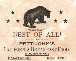 1880s Pettijohn's California Breakfast Food Bear Bird Winter scene P116