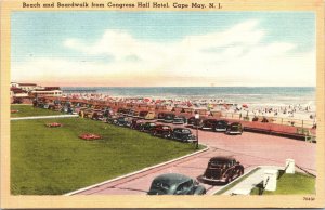 Postcard NJ Cape May Beach & Boardwalk from Congress Hall Hotel LINEN 1950 V210