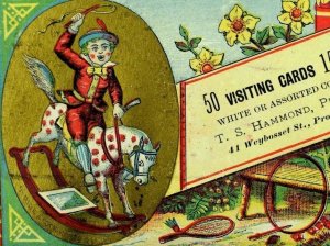 1870's Boy On Spotted Rocking Horse Toys T.S. Hammond Printers, RI Card F95