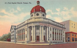 J86/ Tampa Florida Postcard Linen First Baptist Church Building 446