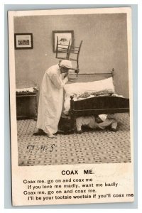 Vintage 1907 Bamforth Postcard - Wife Threatens Hiding Husband with Chair FUNNY