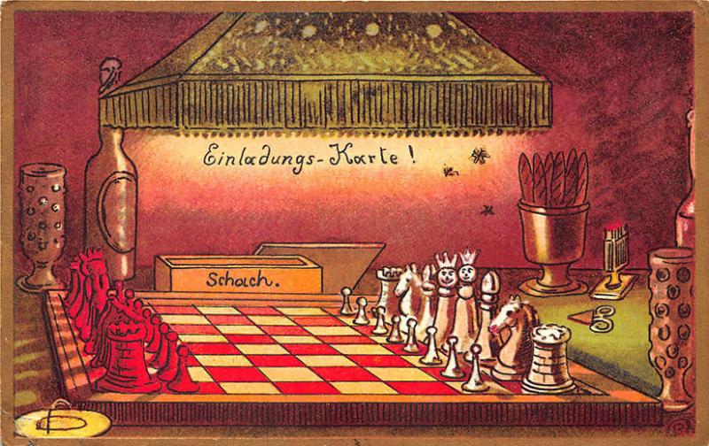 Artist Robert G Schmidt German Chess Game Einladungs - Karte Postcard