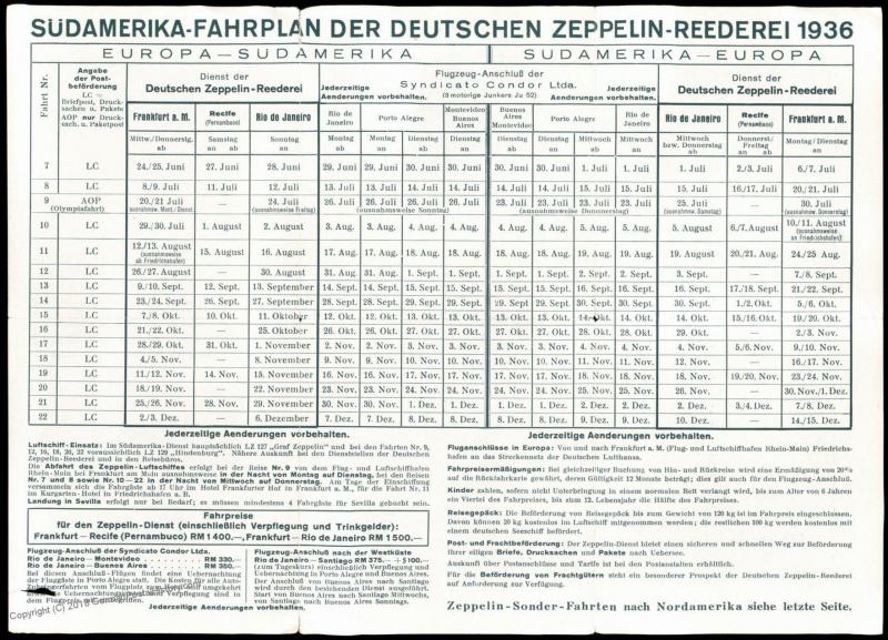 3rd Reich 1936 Graf Zeppelin Hindenburg Schedule Advertisement 67672