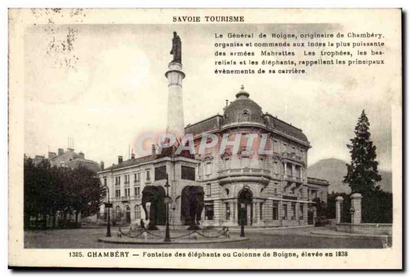 Chambery Postcard Old Fountain elephants or Boigne HIGH column in 1838