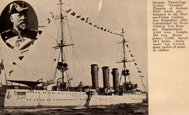 SMS Dresden Admiral Von Koester German Imperial Navy Ship WWI 1909