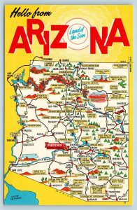 Postcard AZ State Map Greetings Cities Roads Attractions Vintage O08