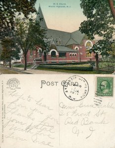 ALTANTIC HIGHLANDS N.J. M.E. CHURCH 1911 ANTIQUE POSTCARD w/ CORK CANCEL