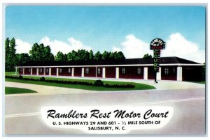 c1960's Ramblers Rest Motor Court Salisbury North Carolina NC Vintage Postcard