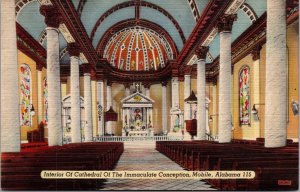 Linen Postcard Interior of Cathedral of the Immaculate Conception Mobile Alabama