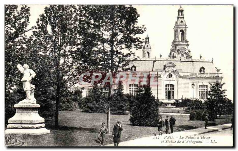 Old Postcard Pau The Winter Palace and d'Artagnan Statue