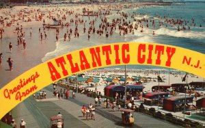 Vintage Postcard Greetings From Atlantic City New Jersey Panoramic View Beach