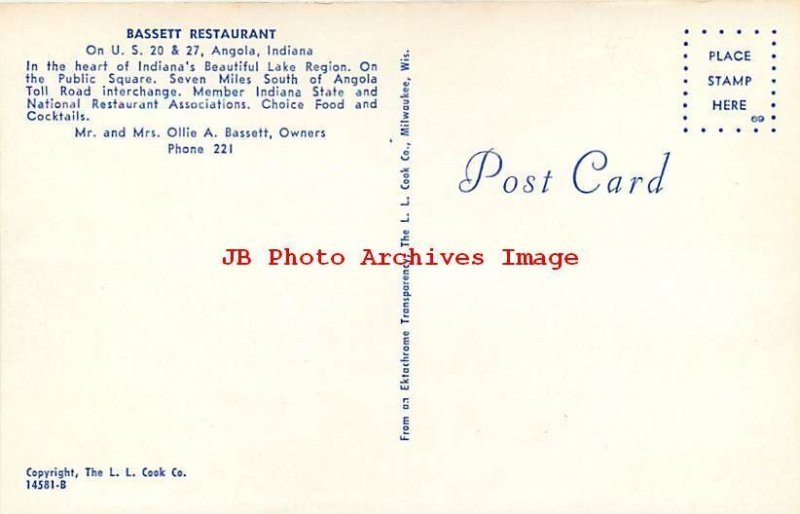 IN, Angola, Indiana, Bassett Restaurant, Multi-View, Cook No 14581-B 