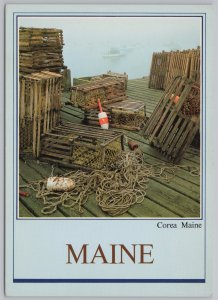 State View~Corea Maine~Foggy Lobster Traps On Dock~Boats~Continental Postcard