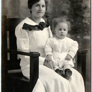 c1910s Lovely Mother & Weird Baby Kid Child RPPC Real Photo Ugly Funky Hair A140