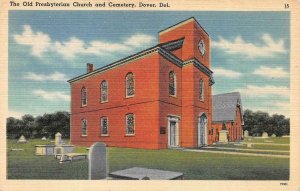 DOVER, DE Delaware  OLD PRESBYTERIAN CHURCH & CEMETERY  c1940's Linen Postcard