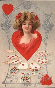 Fortune Valentine Series Playing Cards Beautiful Woman Red Hair c1910 Postcard