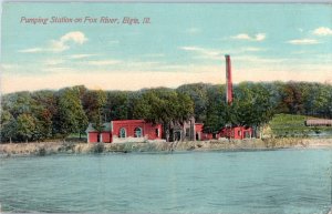 Pumping Station on the Fox River Elgin Illinois Postcard