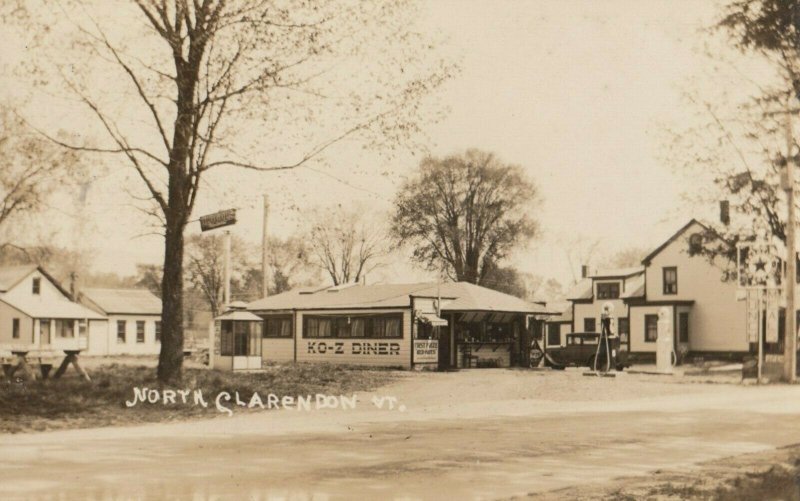 RP: NORTH CLARENDON, Vermont, 1932; DINER & Texaco Gas Station