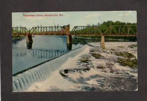 Me Ticonic Falls Railroad train Bridge Kennebec River Waterville Maine Postcard