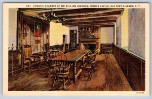Sir William Johnson Council Chamber French Castle Old Fort Niagara 1937 Postcard