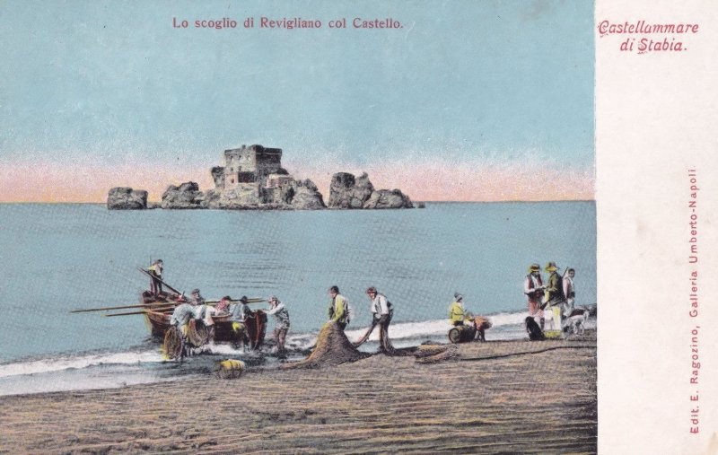 Fishermen at Castellammare Di Stabia Fishing Boats Postcard