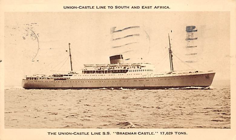 SS Braemar Castle Union Castle Royal Mail Steamers Writing on back 