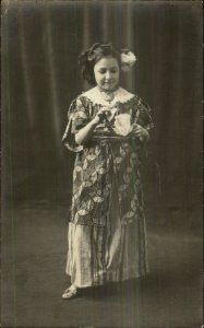 Little Girl Holding Rose Pulling Petals Far Rockaway Long Island Studio RPPC