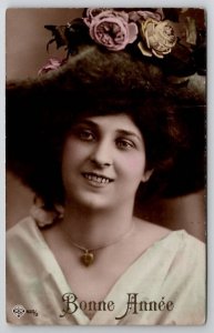 RPPC Actress Edwardian Beauty Hand Colored Photo DLG 425 New Year Postcard S21