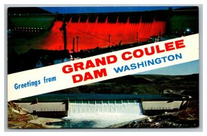 Vintage 1960's Postcard Aerial View Grand Coulee Dam Columbia River Washington