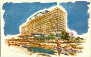 Nile Hilton Cairo Egypt United Arab Republic Luxury Hotel Pyramid Vtg Postcard 