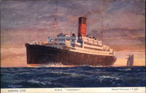 Steamship Boats, Ships Tuscania Cunard c1900s-20s Postcard