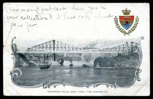 dc1932 - ST. JOHN NB Postcard 1901 Reversing Falls. Patriotic Crest Heraldic