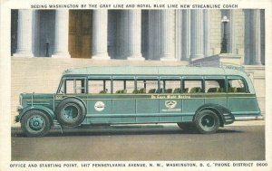 Washington DC Gray Line Royal Blue Streamline Coach 1920s Postcard 22-10586