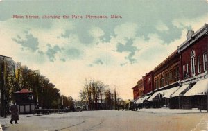 J83/ Plymouth Michigan Postcard c1910 Main Street Park Stores 438