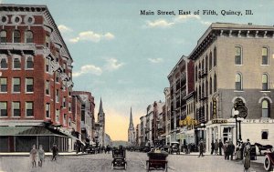 c.'15,  Maine Street East of 5th, Old Cars, Quincy, IL, Old Post Card