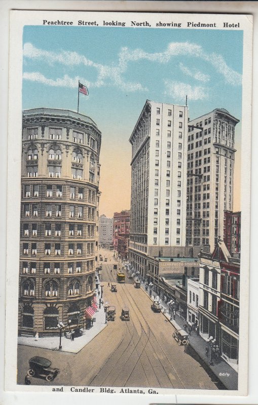 P2062 old postcard birds eye view traffic stores peach street atlanta georgia