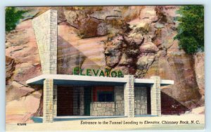 CHIMNEY ROCK, NC ~ Entrance to ELEVATOR TUNNEL c1950s Roadside Linen Postcard