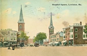 Postcard Early View of Hospital Square in Lewiston, ME.   L3