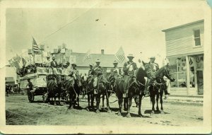 RPPC 8 Horse Team Wagon Political Float Patriotic1904-1918 Real Photo Postcard