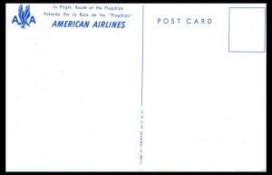 1950s American Airlines Route of the Flagships Advertising Map Postcard