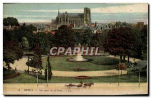 Old Postcard Reims view Taking Train Station