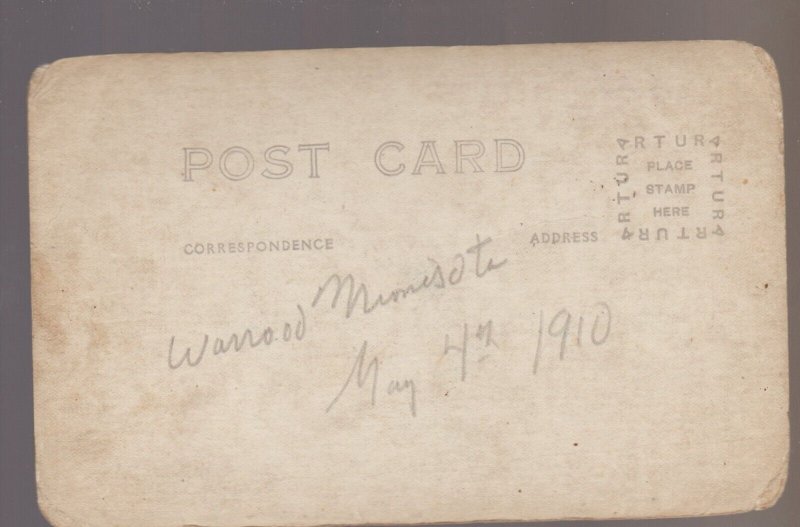 Warroad MINNESOTA RPPC 1910 HORSE RACING? Race Cart MAIN STREET Stores Harness?