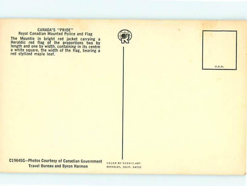 Vintage Post Card Canadas Pride Mounted Police Flag Horse Lake  Canada  # 3870