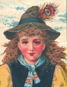 1880s Victorian Trade Card Young Captain Jinks Child Peacock Feather Fab! #5S