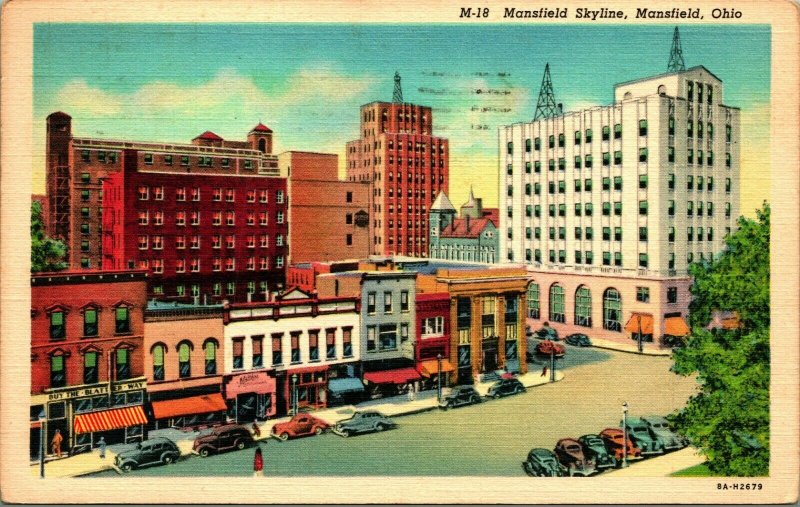 Mansfield Ohio Oh Mansfield Paisaje Urbano 1942 Vtg Lino Tarjeta Postal Curteich