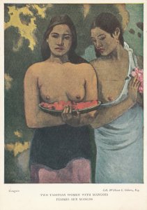 VINTAGE TWO TOPLESS TAHITIAN WOMEN WITH MANGOES POSTCARD