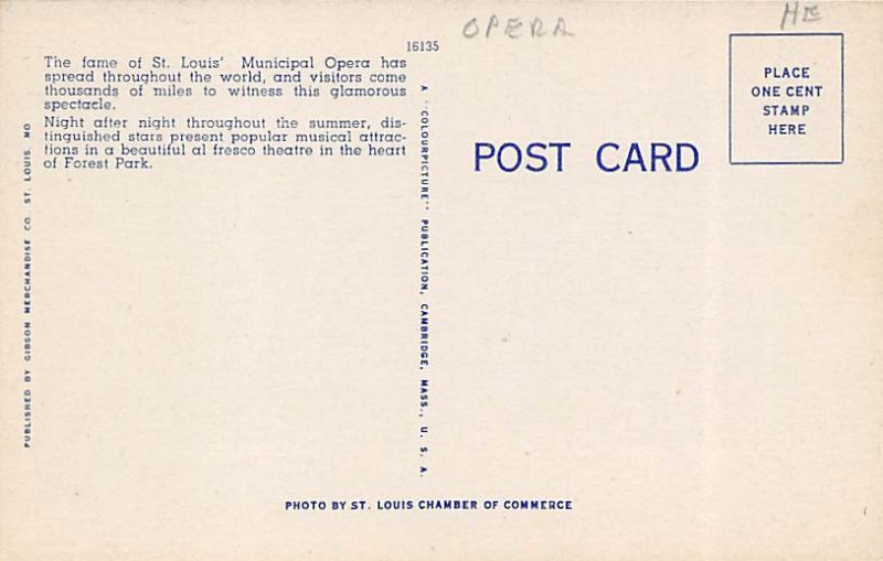 Municipal Opera Forest Park St. Louis, Missouri, USA Opera Unused 