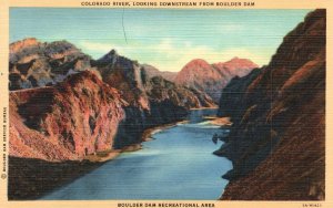 Colorado River Looking Downstream From Boulder Dam CO Vintage Postcard c1930