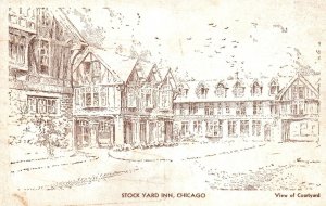 VINTAGE POSTCARD ENGRAVING VIEW OF THE COURTYARD STOCK YARD INN CHICAGO 1933