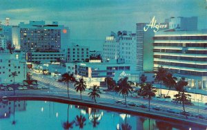 Miami Beach Florida Night View Algiers Hotel Collins Ave c1950s Vintage Postcard